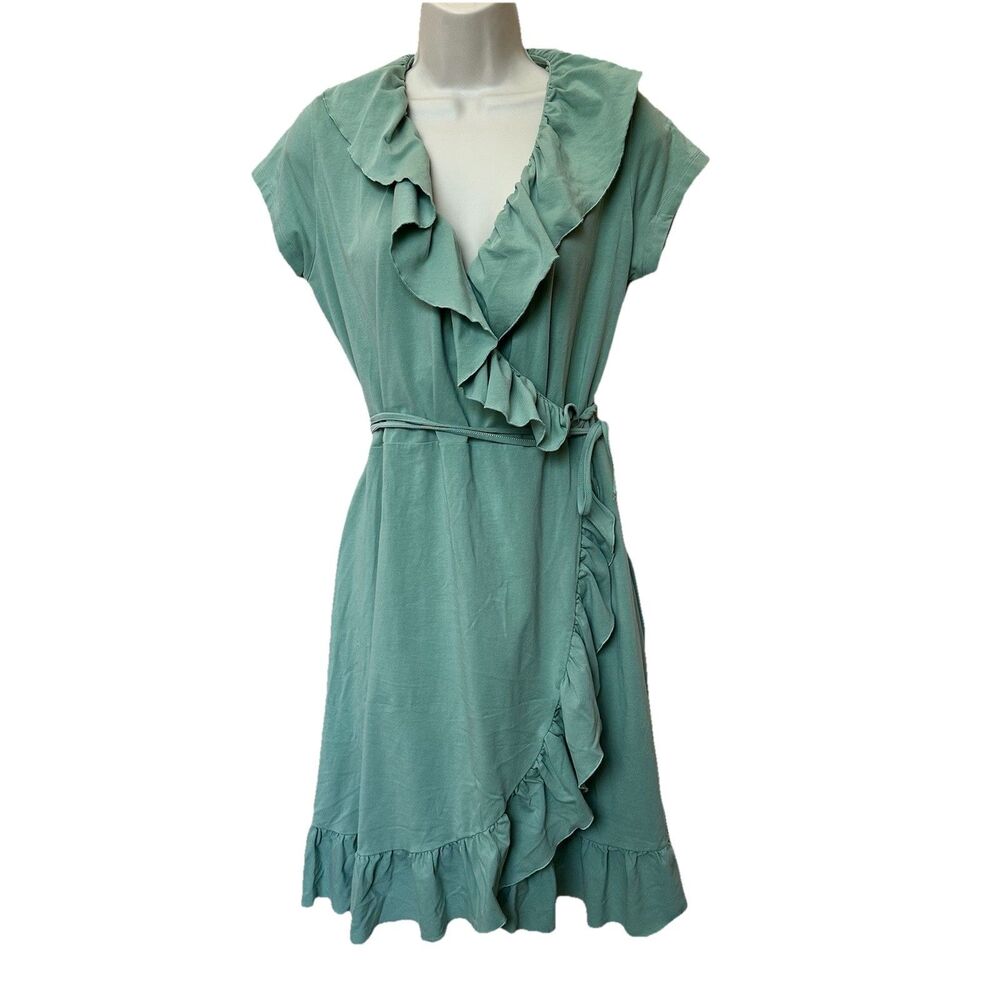 Matilda Jane Wrap Dress Med Midi Sage Green Ruffle Fairy Earthy Boho Feminine